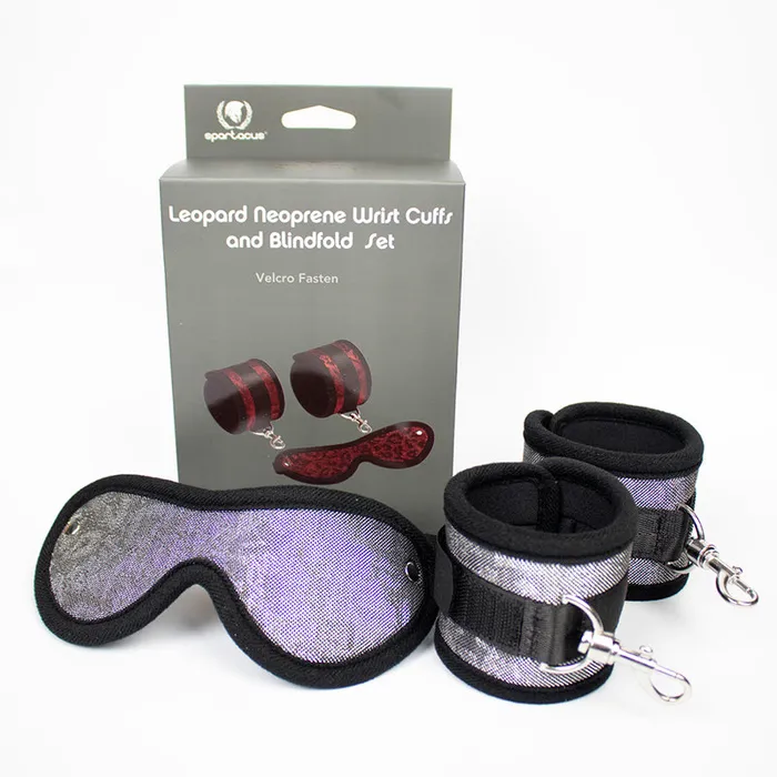 Spartacus Couples Blindfold Wrist Cuff Kit Neoprene Silver