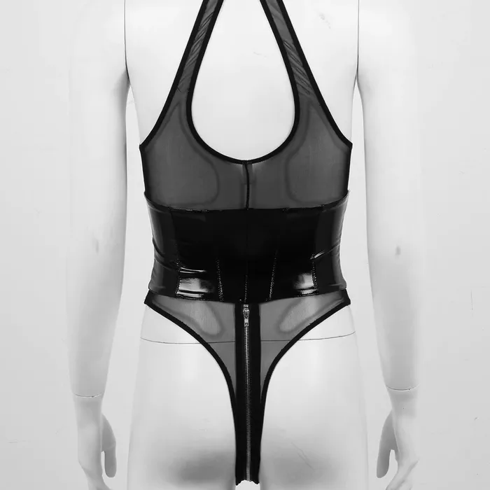 Anal SALE of Womens Wet Look Mesh Bodysuit Zippered Sexy Clothing for Women EU EVEs SECRETS