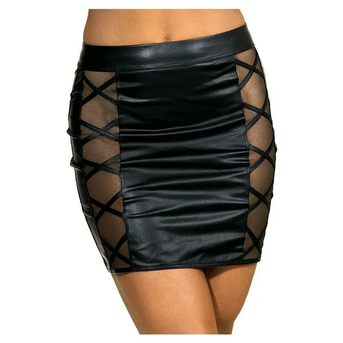 Axami Lingerie Anal Stretch Wetlook Mesh Criss Cross Skirt Black Large