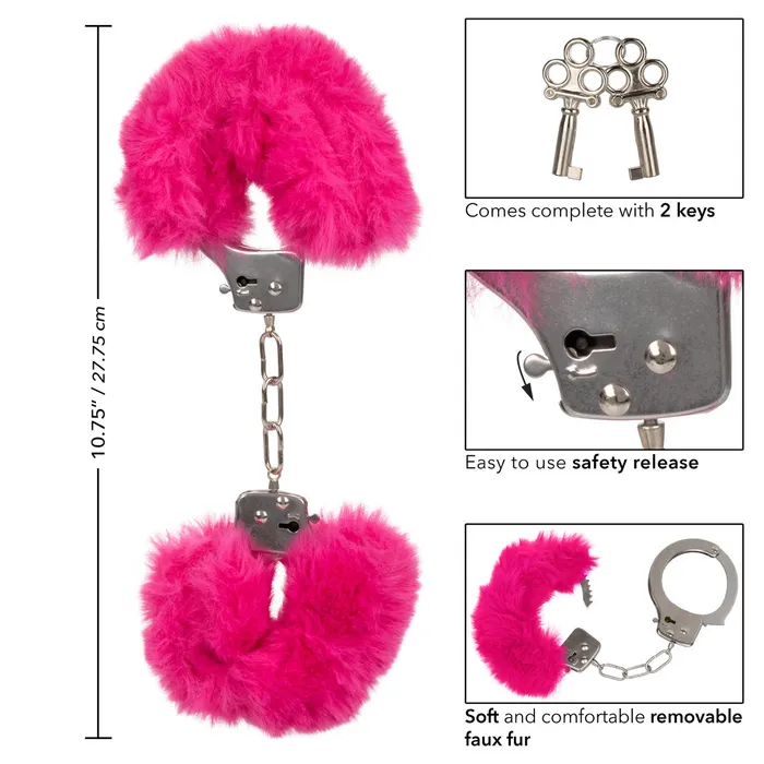 CalExotics CaleXOtics ULTRA FLUFFY FURRY CUFFS Silver Metal Handcuffs with Luxurious PinkFaux Fur Couples