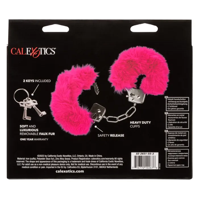 CalExotics CaleXOtics ULTRA FLUFFY FURRY CUFFS Silver Metal Handcuffs with Luxurious PinkFaux Fur Couples