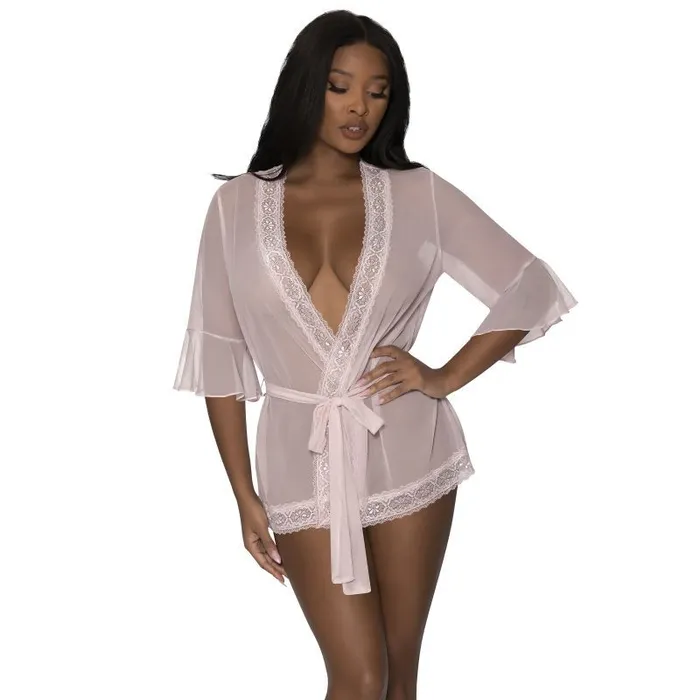 Dildos Exposed Lingerie Robe with Lace Trim Blush SmallMedium Blush