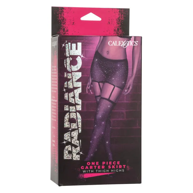 Male Sex Toys CalExotics Radiance ONE PIECE GARTER SKIRT WITH THIGH HIGHS STOCKINGS Black with Sparkling Rhinestones One Size