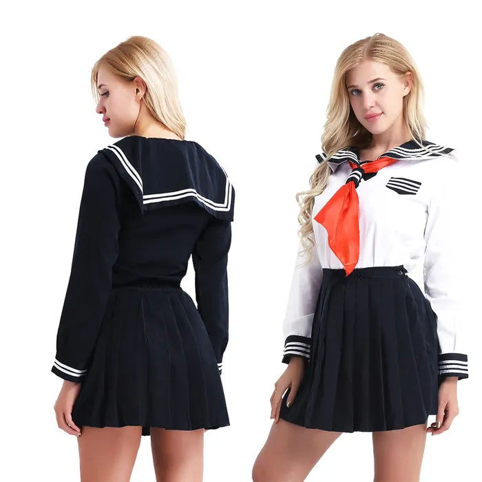 Male Sex Toys EVEs SECRETS US SALE of Cosplay Sailor Uniform Costume Long Sleeve Shirt With Pleated Skirt And Neckerchief Male Sex Toys EVEs SECRETS US SALE of Cosplay Sailor Uniform Costume Long Sleeve Shirt With Pleated Skirt And Neckerchief