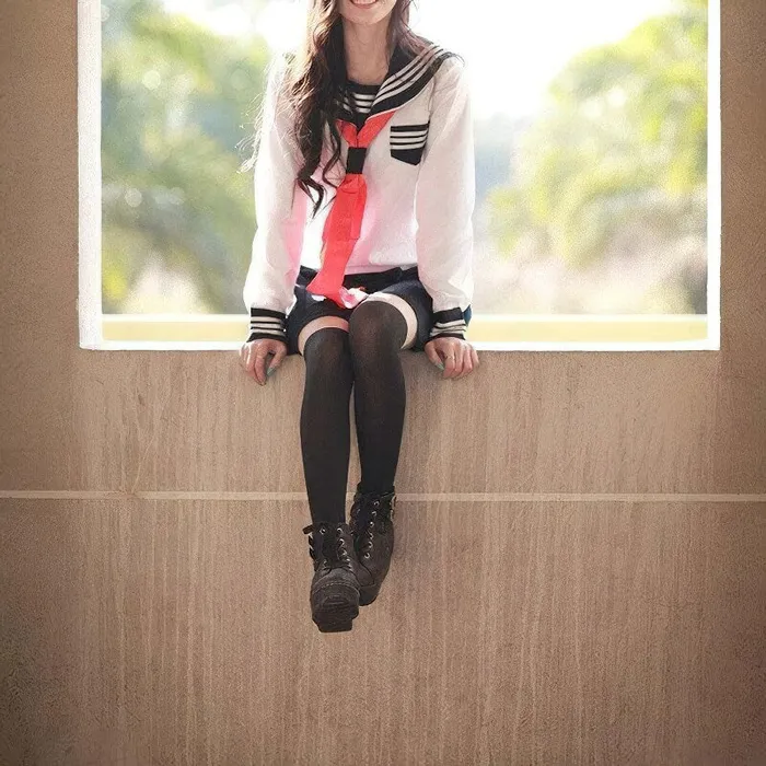 Male Sex Toys EVEs SECRETS US SALE of Cosplay Sailor Uniform Costume Long Sleeve Shirt With Pleated Skirt And Neckerchief