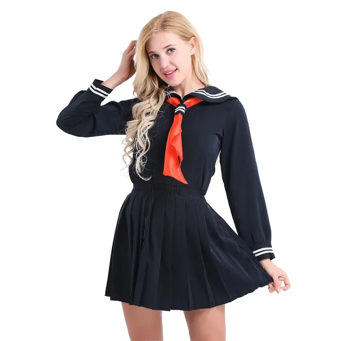 Male Sex Toys EVEs SECRETS US SALE of Cosplay Sailor Uniform Costume Long Sleeve Shirt With Pleated Skirt And Neckerchief