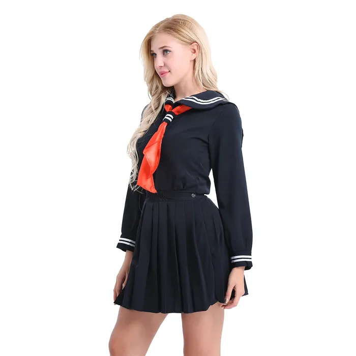 Male Sex Toys EVEs SECRETS US SALE of Cosplay Sailor Uniform Costume Long Sleeve Shirt With Pleated Skirt And Neckerchief