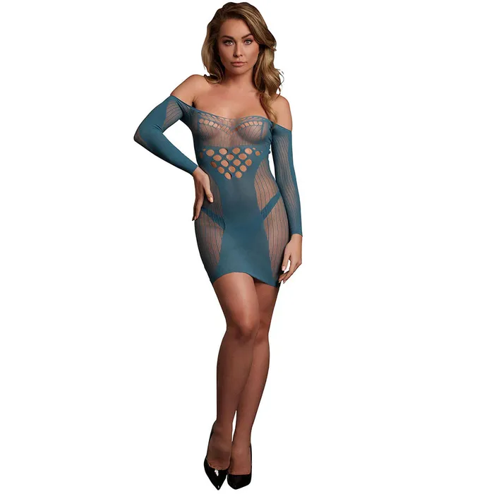 Le Dsir Long Sleeve Blue Net Mini Dress Shots Toys Vibrators