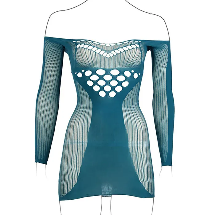 Le Dsir Long Sleeve Blue Net Mini Dress Shots Toys Vibrators