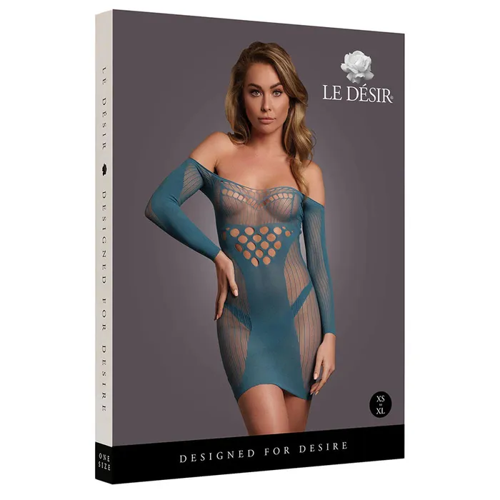 Le Dsir Long Sleeve Blue Net Mini Dress Shots Toys Vibrators