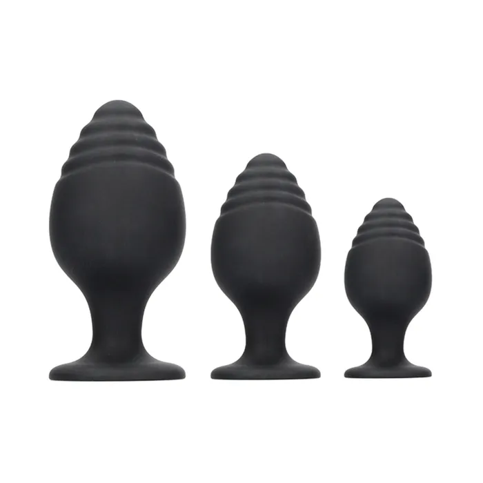Ouch Rippled Butt Plug Set Black Shots America LLC Anal