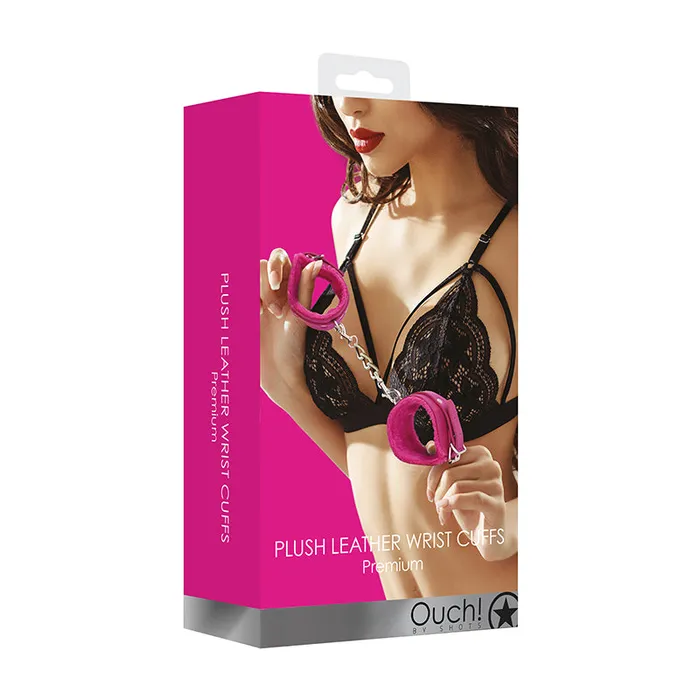 Restraints Shots America LLC Ouch Premium Plush Leather Adjustable Wrist Cuffs Pink